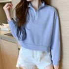 Long-sleeve Semi High-neck Zip Sweatshirt