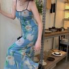 Spaghetti Strap Floral Print Midi Dress Floral Print - Blue - One Size