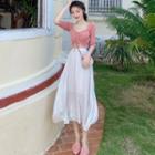 Drawstring Elbow-sleeve T-shirt / Midi A-line Skirt