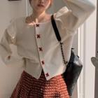 Pleated Mini A-line Skirt / Ruffle Trim Cardigan