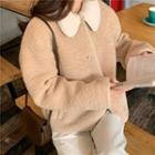 Long-sleeve Collared Color Block Plain Coat