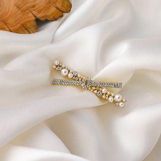 Knot Faux Pearl Rhinestone Hair Clip Gold - One Size
