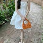 Ruffle Trim Plain Spaghetti Strap Dress White - One Size