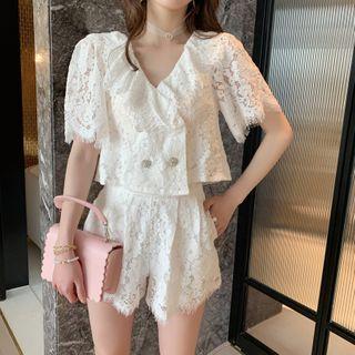 Set: Lace Elbow-sleeve Top + Shorts