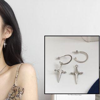 925 Sterling Silver Cross Dangle Earring 1 Pair - E172 Earring - Platinum - One Size