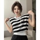 Tie-back Striped Crop T-shirt Stripe - One Size