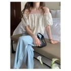 Off-shoulder Embroidered Blouse Almond - One Size