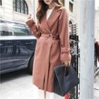 Plain Double-breasted Long Trench Coat