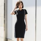 Cutout-back Deep-slit Piped Midi Bodycon Dress Black - One Size