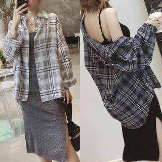 Set: Sleeveless Dress + Long Sleeve Plaid Shirt