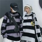 Couple Matching Striped Distressed Long-sleeve Knit Top