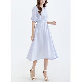 Tie-waist Faux-pearl Midi Flare Dress