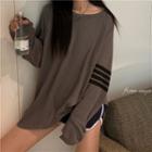 Round-neck Long Sleeve Printed Stripe Oversize T-shirt