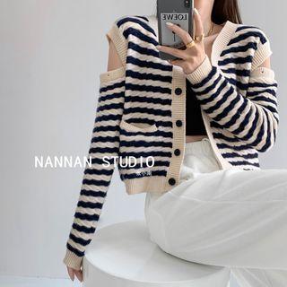 Arm-details Striped Cardigan Stripe - One Size