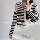 Arm-details Striped Cardigan Stripe - One Size