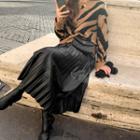 Drop-shoulder Zebra Woolen Sweater Dark Beige - One Size