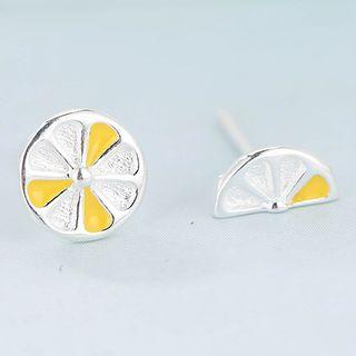 Non-matching 925 Sterling Silver Lemon Earring 1 Pair - Silver & Yellow - One Size