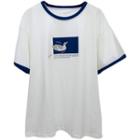 Duck Print Contrast Trim Short-sleeve T-shirt White - One Size