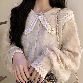 Lace Trim Fringed Collared Blouse
