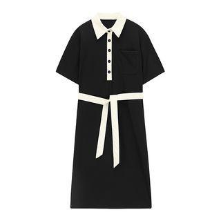 Short-sleeve Sashed Polo Dress