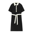 Short-sleeve Sashed Polo Dress