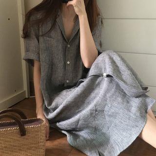 Short-sleeve Striped Maxi Shirtdress Stripe - One Size