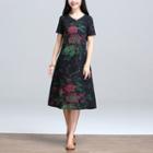Short-sleeve Floral A-line Midi Dress