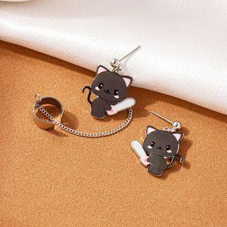 Cat Asymmetrical Alloy Cuff Earring E2347 - 1 Pair - Black - One Size