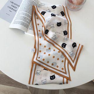Cat Print Silk Narrow Scarf As Shown In Figure - 150x15cm - J607