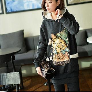 Hooded Cat Print Pullover
