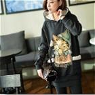 Hooded Cat Print Pullover