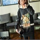 Hooded Cat Print Pullover