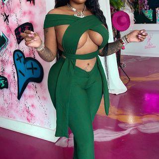 Set: Off-shoulder Cutout Crop Top + Pants