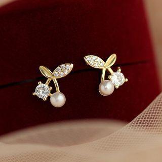 Cherry Rhinestone Faux Pearl Sterling Silver Earring