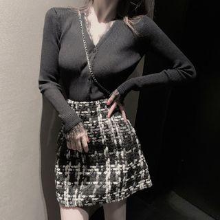 Cardigan / Mini Tweed Skirt