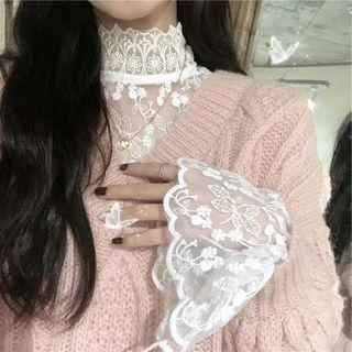 V-neck Cable Knit Sweater / Lace Top