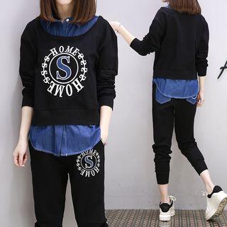 Set: Print Mock Two-piece Pullover + Sweatpants