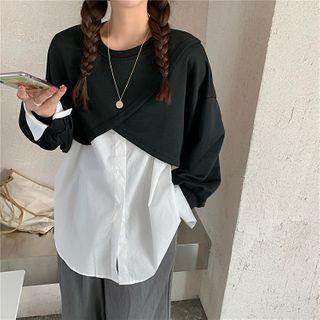 Set: Sleeveless Plain Top + Long-sleeve Cropped Top