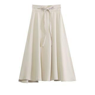 High-waist Plain Drawstring Pocket Midi Skirt