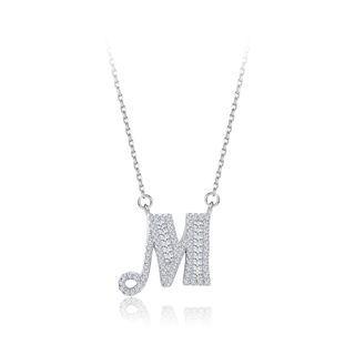 925 Sterling Silver Fashion Personality English Alphabet M Cubic Zircon Necklace Silver - One Size