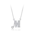 925 Sterling Silver Fashion Personality English Alphabet M Cubic Zircon Necklace Silver - One Size