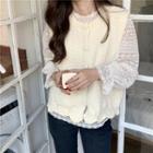 Button Knit Vest / Long-sleeve Lace Top