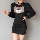 Graphic Print Cutout Mini Bodycon Sweatshirt