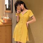 V-neck Short-sleeve A-line Dress Yellow - One Size