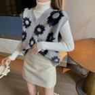 Plain Knit Top / V-neck Vest / Woolen A-line Skirt