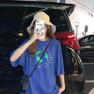 Print Loose-fit Short-sleeve T-shirt Blue - One Size