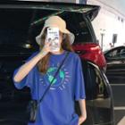 Print Loose-fit Short-sleeve T-shirt Blue - One Size