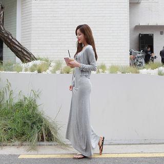 Set: Cardigan + Lace-up Front Maxi Dress