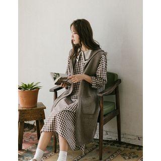 Hooded Long Rib-knit Vest
