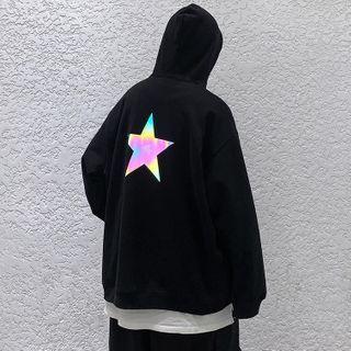 Reflective Print Drawstring Hoodie